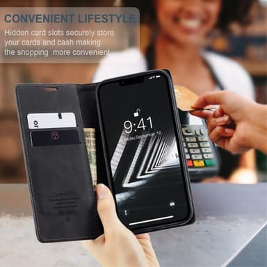 CASEME Retro Lompakkokotelo iPhone 14 Plus - Musta