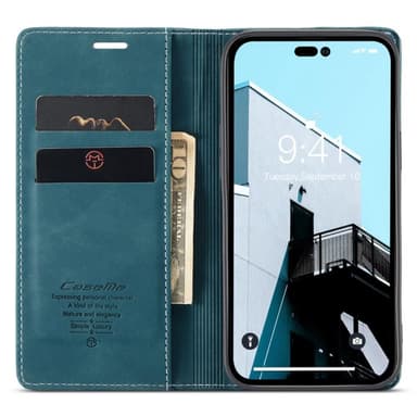 CASEME Retro lompakkokotelo iPhone 14 Prolle - Sininen