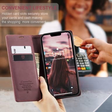CASEME Retro lompakkokotelo iPhone 14 - Punainen