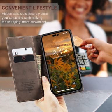 CASEME Retro Lompakkokotelo iPhone 14 Pro Max - Tummanruskea