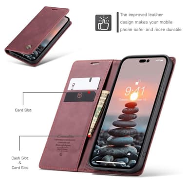 CASEME Retro Lompakkokotelo iPhone 14 Pro Max - Punainen