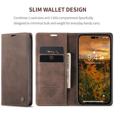 CASEME Retro Lompakkokotelo iPhone 14 Pro Max - Tummanruskea