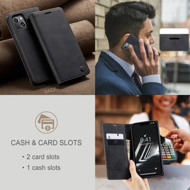 CASEME Retro Lompakkokotelo iPhone 14 Plus - Musta