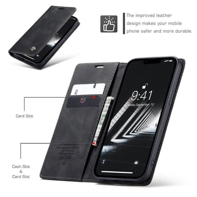 CASEME Retro lompakkokotelo iPhone 14 - musta