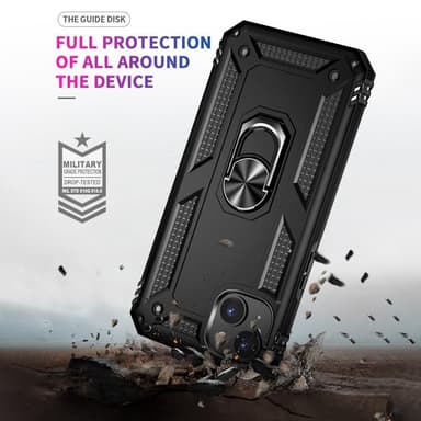 iPhone 14 Iskunkestävä TPU+PC Kickstand Puhelinkotelo Autoon kiinnitettävä metallilevy - musta