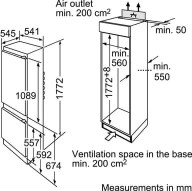 Bosch jääkaappipakastin KIV38V20FF integroitava