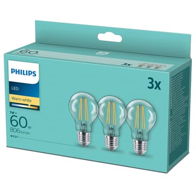 Philips 3 kpl LED E27 Normaali Kirkas 60W 806lm