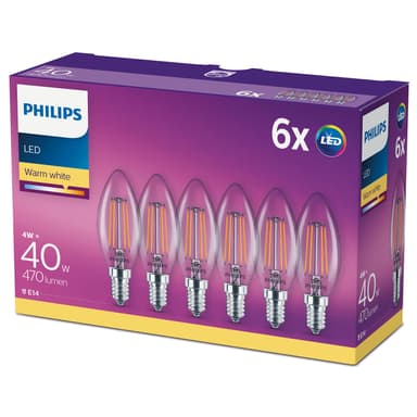 Philips 6 kpl LED E14 Crown 4W (40W) Kirkas 470lm