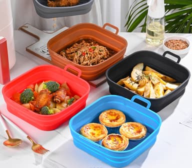 Kokoontaittuva neliön muotoinen Air Fryer silikonimuotti 17,5 cm Musta