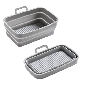 Taitettava neliön muotoinen Air Fryer silikonimuotti 19,5x12,7x7 cm Harmaa