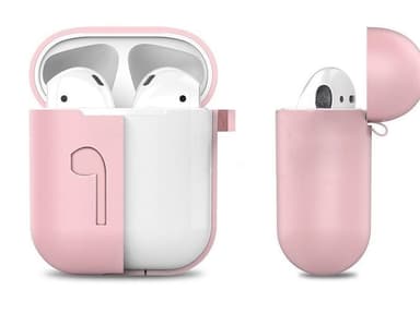 Silikonisetti AirPodseille, Silikonikotelo, Strap, Silikoninapit, Karabiinilukko, Pinkki