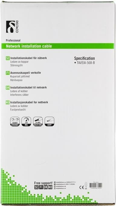 DELTACO U/UTP asennuskaapeli, Cat6, 305m laatikko, harmaa