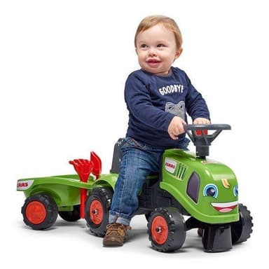 Falk Ride-on traktori peräkärryllä, haravalla ja lapiolla FALK baby Claas