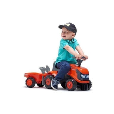 Falk Ride-on traktori peräkärryllä, haravalla ja lapiolla FALK baby Kubota