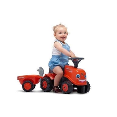 Falk Ride-on traktori peräkärryllä, haravalla ja lapiolla FALK baby Kubota