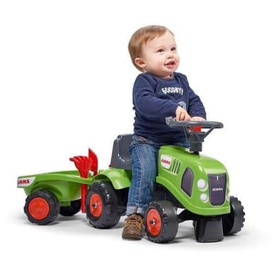 Falk Ride-on traktori peräkärryllä, haravalla ja lapiolla FALK baby Claas