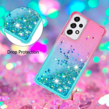 SKALO Samsung A33 5G Juoksuhiekka Glitter Sydämet TPU kuori - Pinkki-Turkoosi