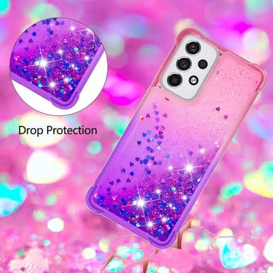 SKALO Samsung A33 5G Juoksuhiekka Glitter Sydämet TPU kuori - Pinkki-Violetti