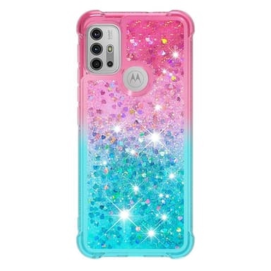 SKALO Moto G20/G30 Juoksuhiekka Glitter Sydämet TPU kuori - Pinkki-Turkoosi