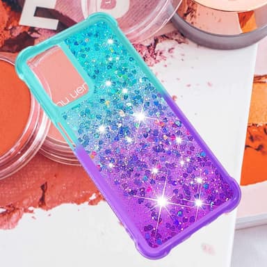 SKALO Samsung A13 4G Juoksuhiekka Glitter Sydämet TPU kuori - Turkoosi-Violetti