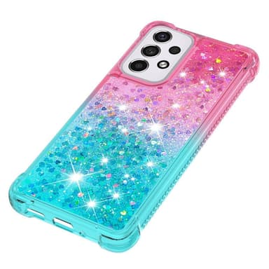 SKALO Samsung A33 5G Juoksuhiekka Glitter Sydämet TPU kuori - Pinkki-Turkoosi