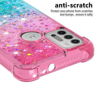 SKALO Moto G20/G30 Juoksuhiekka Glitter Sydämet TPU kuori - Pinkki-Turkoosi