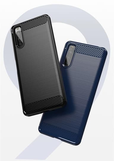 SKALO Sony Xperia 10 III Armor Carbon Iskunkestävä TPU suojakuori - Sininen