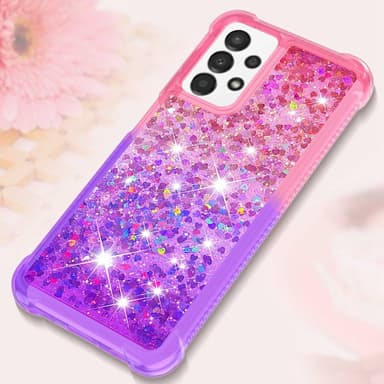 SKALO Samsung A13 4G Juoksuhiekka Glitter Sydämet TPU kuori - Pinkki-Violetti