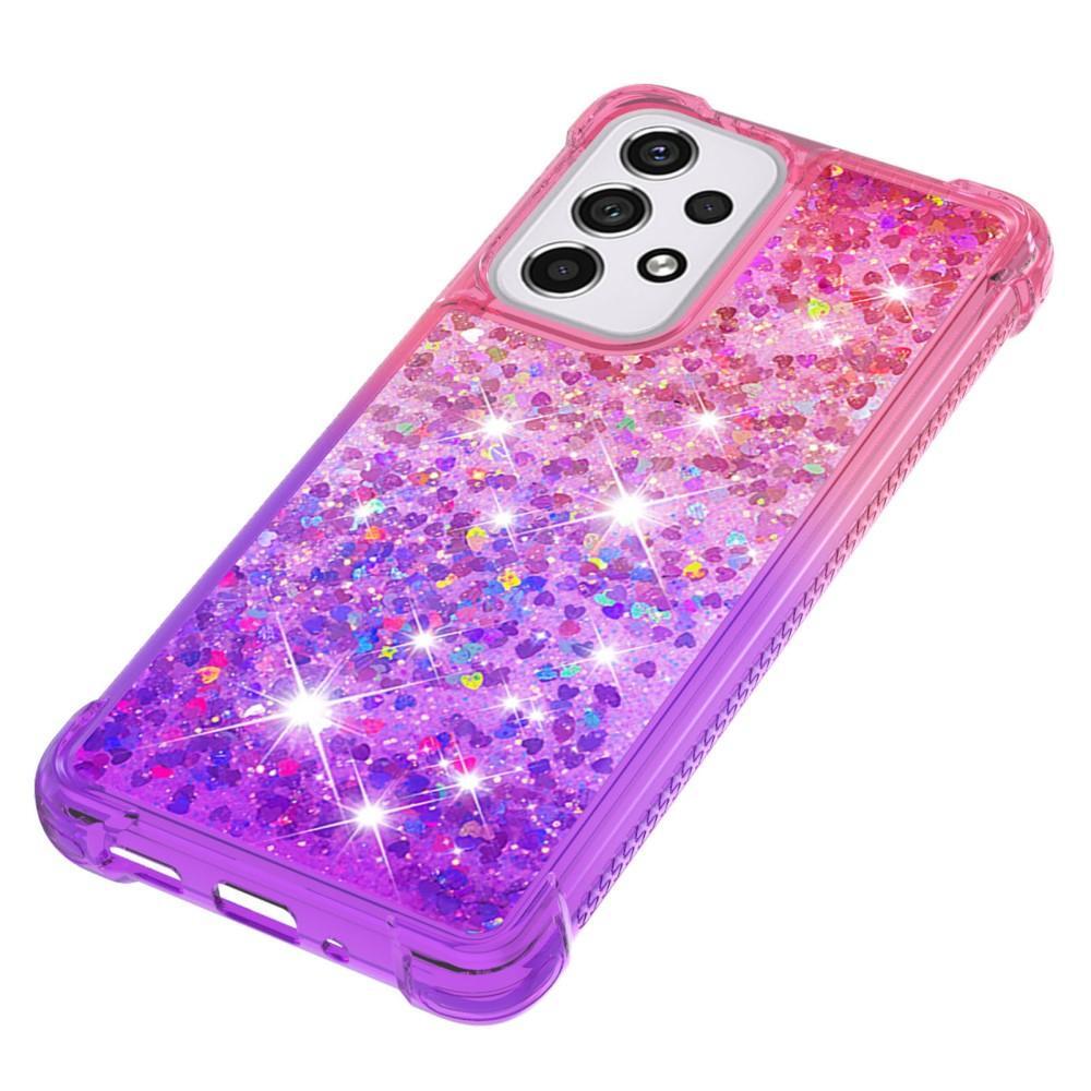 SKALO Samsung A33 5G Juoksuhiekka Glitter Sydämet TPU kuori - Pinkki-Violetti