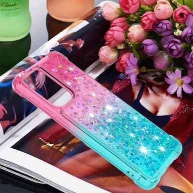 SKALO Samsung A33 5G Juoksuhiekka Glitter Sydämet TPU kuori - Pinkki-Turkoosi