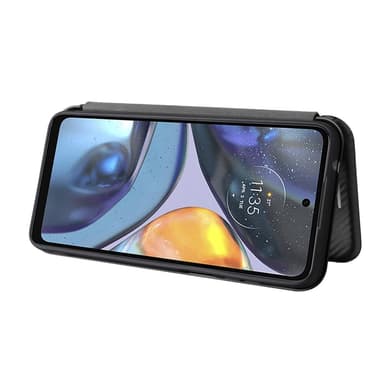 SKALO Motorola Moto G22 Carbon Fiber Lompakkokotelo - Musta