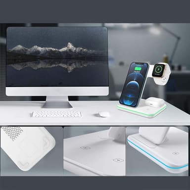 NÖRDIC langaton latausasema 3 in 1 Apple iPhone, Iwatch ja Airpod White