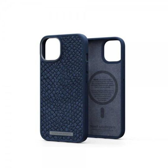 Njord by Elements iPhone 14 Kuori Salmon Leather Case MagSafe Sininen