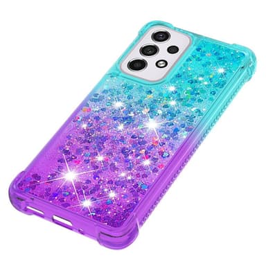 SKALO Samsung A33 5G Juoksuhiekka Glitter Sydämet TPU kuori - Turkoosi-Violetti