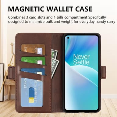 SKALO OnePlus Nord 2T 5G Premium Wallet Lompakkokotelo - Ruskea