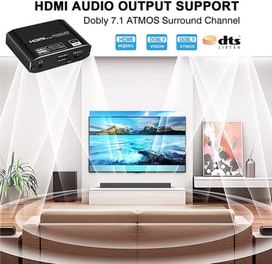 NÖRDIC HDMI Extractor HDMI - HDMI, Toslink ja 3,5 mm audio 4K 60 Hz Dolby 3D 7,1 CH Dolby ATMOSHDR HDCP2.2 RGB 8: 8: 8