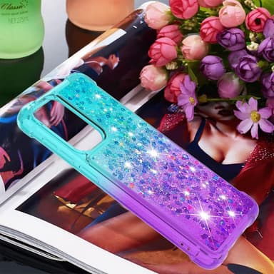 SKALO Samsung A33 5G Juoksuhiekka Glitter Sydämet TPU kuori - Turkoosi-Violetti