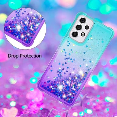 SKALO Samsung A33 5G Juoksuhiekka Glitter Sydämet TPU kuori - Turkoosi-Violetti