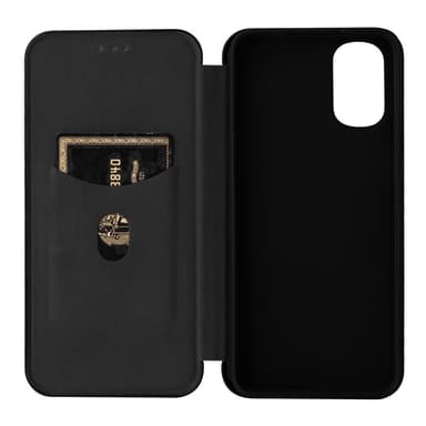 SKALO Motorola Moto G22 Carbon Fiber Lompakkokotelo - Musta