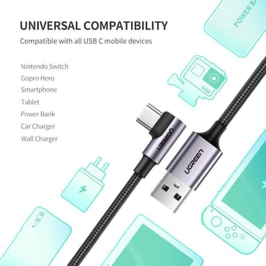 Ugreen Kulma USB C uros USB A uros nopea lataus 3A 480Mbps 50cm