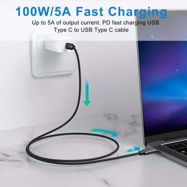 NÖRDIC 1m USB C 3.1 USB C Nylon Braided Kaapeli Pika lataus 5A Gen2 10Gbps Power Delivery PD 100W Emarkerin kanssa