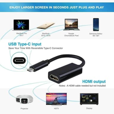 NÖRDIC USB C–HDMI-sovitin 4K 30Hz, 10 cm, musta
