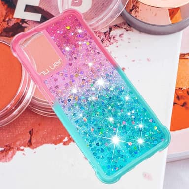 SKALO Samsung A13 4G Juoksuhiekka Glitter Sydämet TPU kuori - Pinkki-Turkoosi