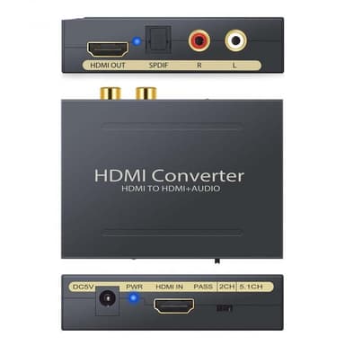 NÖRDIC HDMI-äänenerotin, 1x HDMI-tulo 1x HDMI 4K 30 Hz, 1x Toslink- ja 2x RCA-lähtö