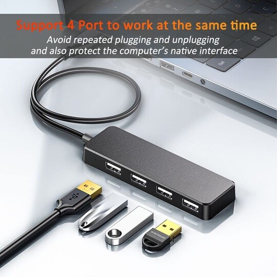 NÖRDIC USB 3.1 4-porttinen 5 Gb/s keskitin, 35cm kaapeli, musta