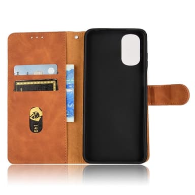 SKALO Motorola Moto E32/E32s Matt PU Nahka lompakkokotelo - Ruskea
