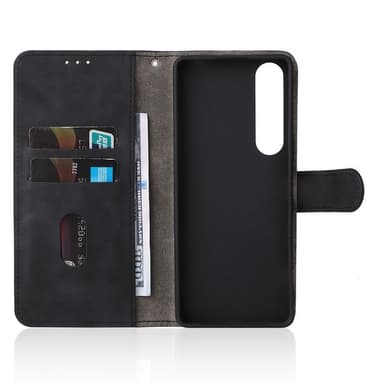 SKALO Sony Xperia 1 IV Matt PU Nahka lompakkokotelo - Musta