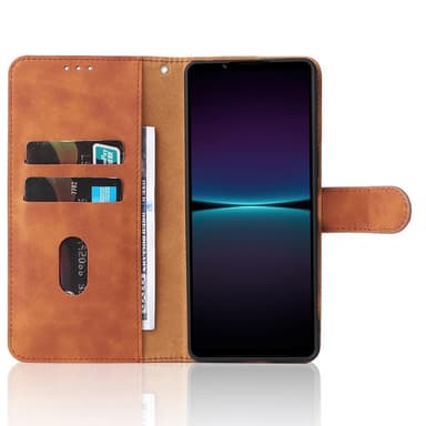 SKALO Sony Xperia 1 IV Matt PU Nahka lompakkokotelo - Ruskea