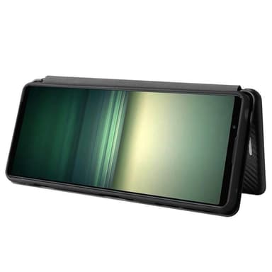 SKALO Sony Xperia 1 IV Carbon Fiber Lompakkokotelo - Musta