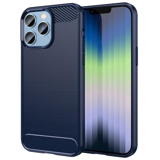 SKALO iPhone 14 Pro Max Armor Carbon Iskunkestävä TPU suojakuori - Sininen